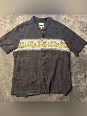 Saddlebred Black Hawaiian-Style Camp Shirt with Yellow Surf Panel